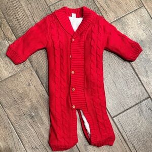 Cozy Red Cable Knit Fully Fleeced Lined One Piece